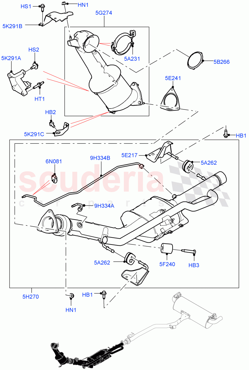 Front Exhaust System (2.0L AJ20D4 Diesel Mid PTA, Stage V Plus DPF, Halewood (UK), DPF + DE-SOX, Proconve L6 Emissions, 2.0L AJ20D4 Diesel High PTA) of Land Rover Land Rover Range Rover Evoque (2019+) [2.0 Turbo Diesel]