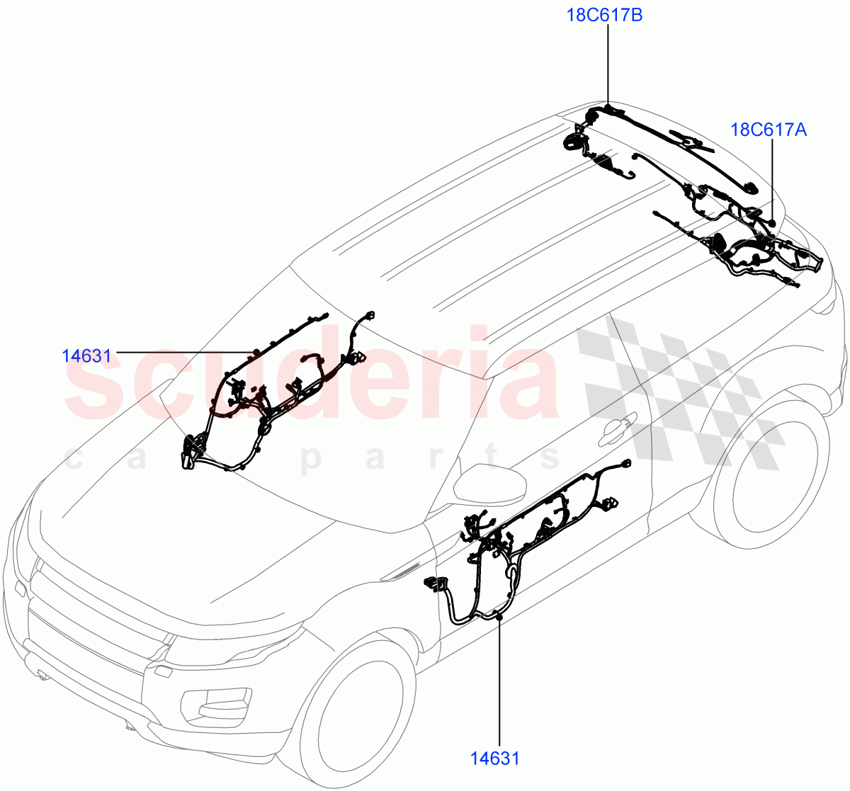 Wiring - Body Closures (Front And Rear Doors) (3 Door, Halewood (UK)) ((V) FROMJH000001) of Land Rover Land Rover Range Rover Evoque (2012-2018) [2.0 Turbo Petrol AJ200P]