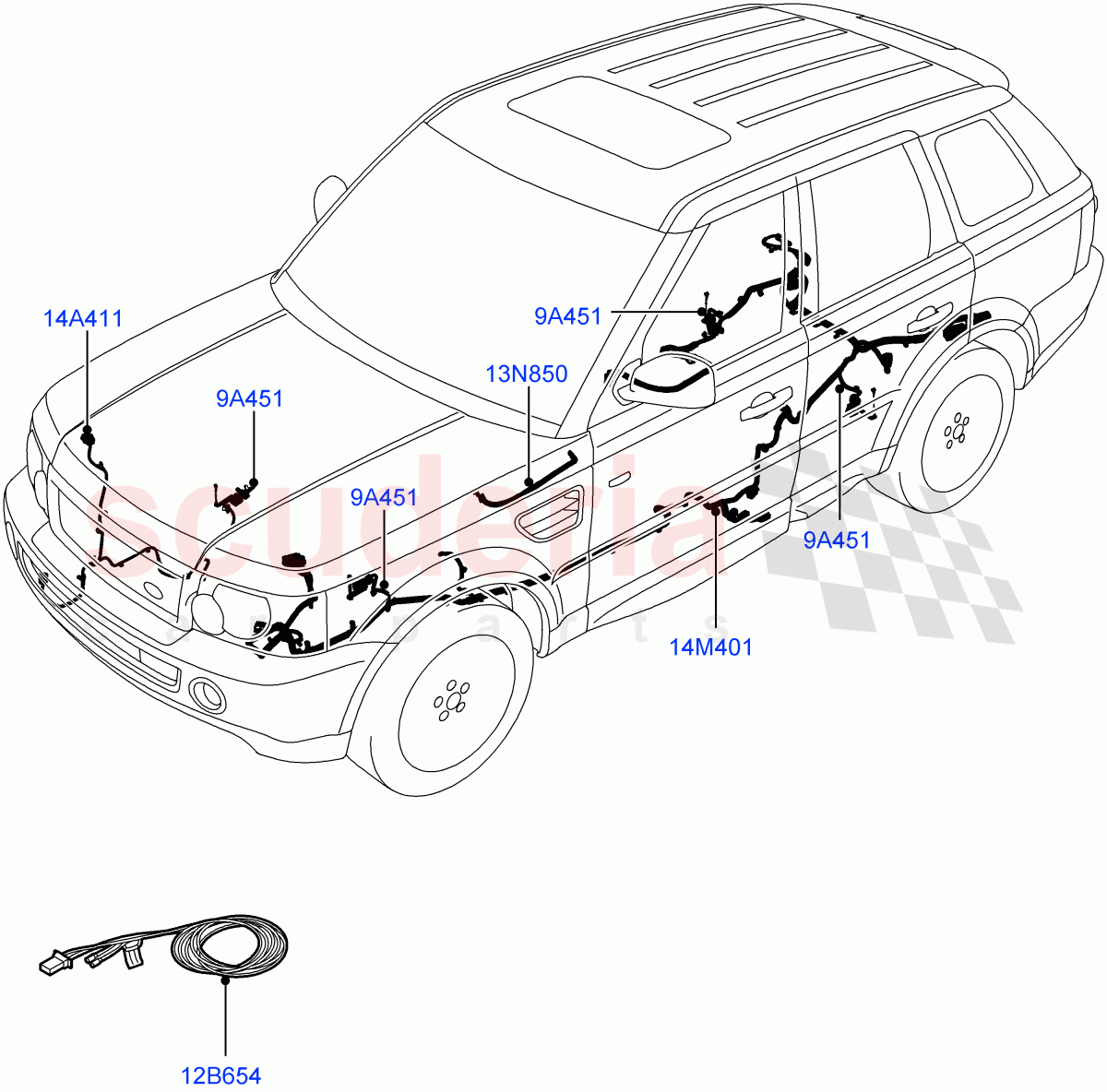 Electrical Wiring - Chassis ((V) TO9A999999) of Land Rover Land Rover Range Rover Sport (2005-2009) [4.2 Petrol V8 Supercharged]