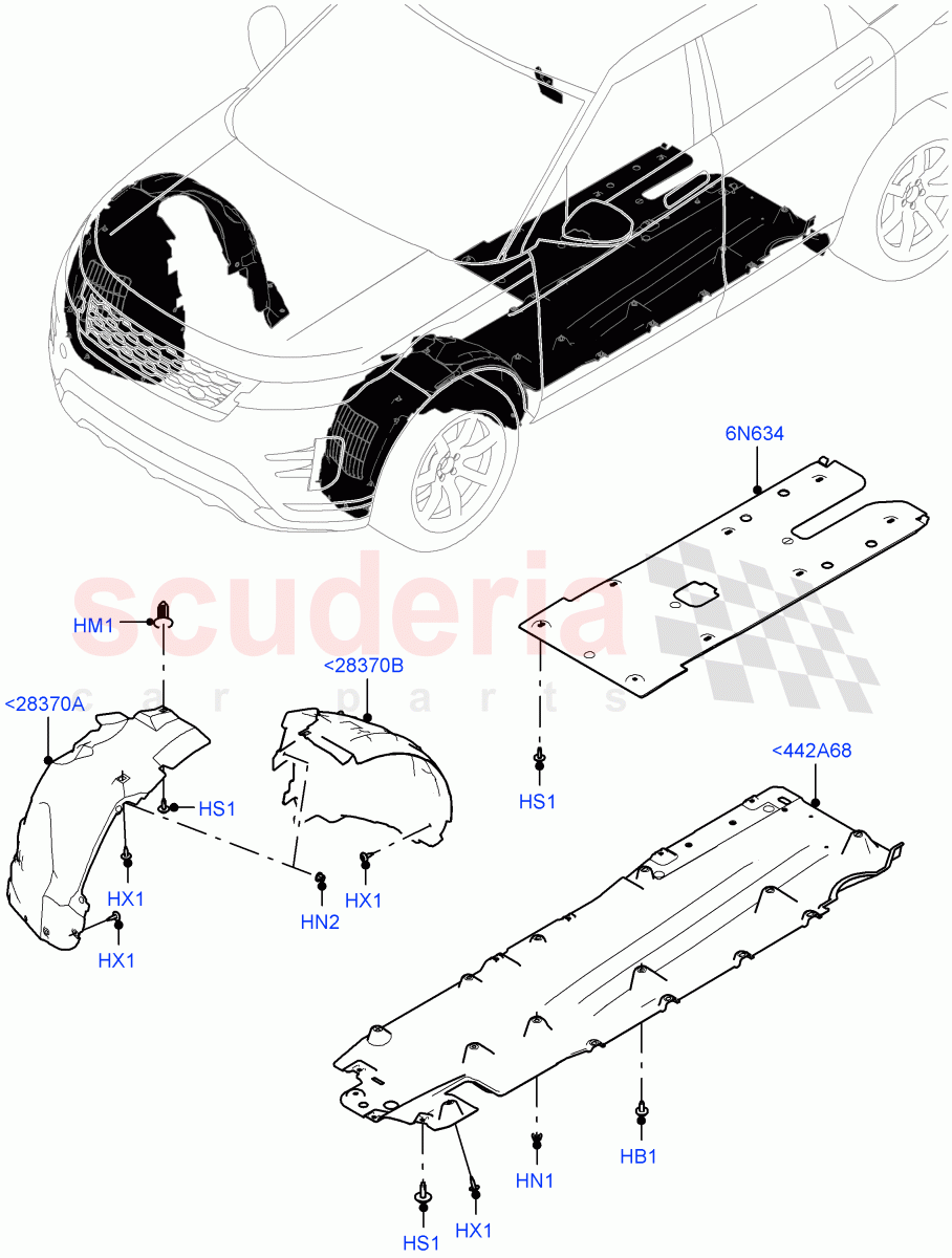 Front Panels, Aprons & Side Members (Wheelhouse) (Itatiaia (Brazil), Less Electric Engine Battery, Electric Engine Battery-MHEV) of Land Rover Land Rover Range Rover Evoque (2019+) [2.0 Turbo Petrol AJ200P]