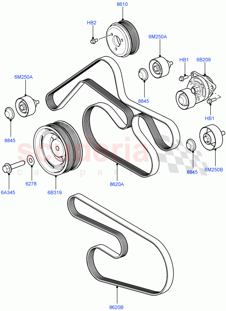 Pulleys And Drive Belts (3.6L V8 32V DOHC EFi Diesel Lion) ((V) FROM7A000001, (V) TO9A999999) of Land Rover Land Rover Range Rover Sport (2005-2009) [3.6 V8 32V DOHC EFI Diesel]