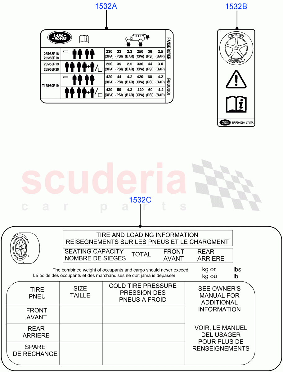 Labels (Wheels And Tyres Labels) ((V) FROMAA000001) of Land Rover Land Rover Range Rover (2010-2012) [5.0 OHC SGDI SC V8 Petrol]