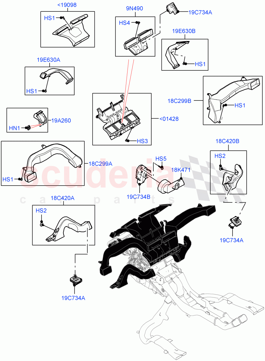Air Vents, Louvres And Ducts (Internal Components, 1st Row) (Changsu (China)) of Land Rover Land Rover Range Rover Evoque (2019+) [2.0 Turbo Diesel]