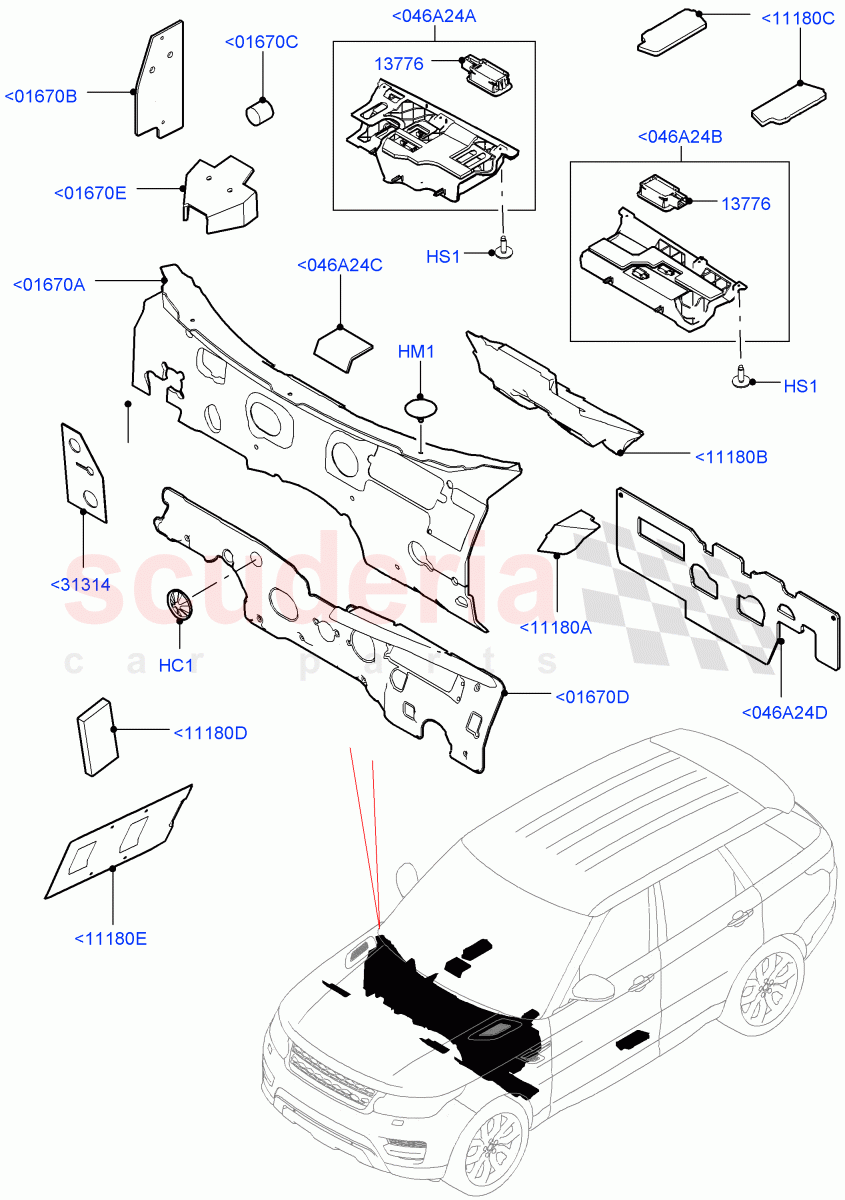 Insulators - Front (Passenger Compartment) of Land Rover Land Rover Range Rover Sport (2014+) [3.0 I6 Turbo Diesel AJ20D6]
