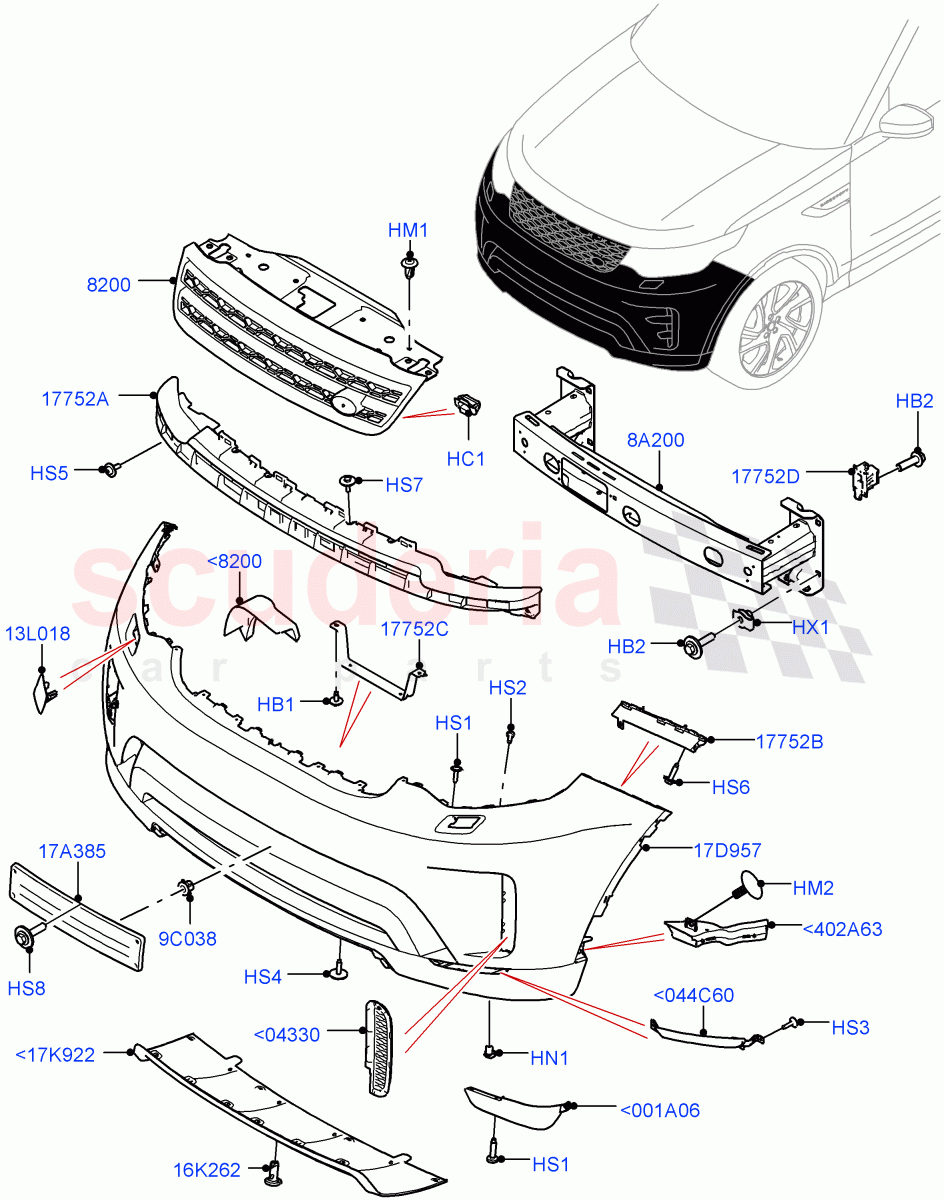 Radiator Grille And Front Bumper (Nitra Plant Build) (Non Sport/Dynamic) ((V) FROMK2000001, (V) TOL2999999) of Land Rover Land Rover Discovery 5 (2017+) [2.0 Turbo Petrol AJ200P]