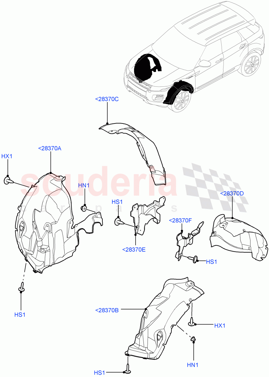 Front Panels, Aprons & Side Members (Wheelhouse) (Itatiaia (Brazil)) ((V) FROMGT000001) of Land Rover Land Rover Range Rover Evoque (2012-2018) [2.0 Turbo Diesel]