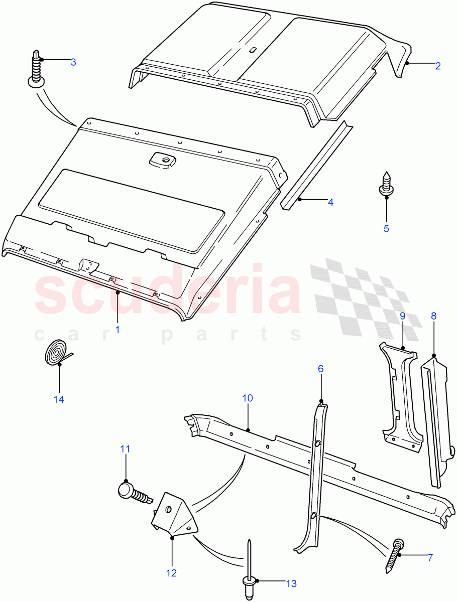 Roof Trim (Crew Cab Pick Up, 110" Wheelbase, Chassis Crew Cab, 130" Wheelbase, Crew Cab HCPU) ((V) FROM7A000001) of Land Rover Land Rover Defender (2007-2016)