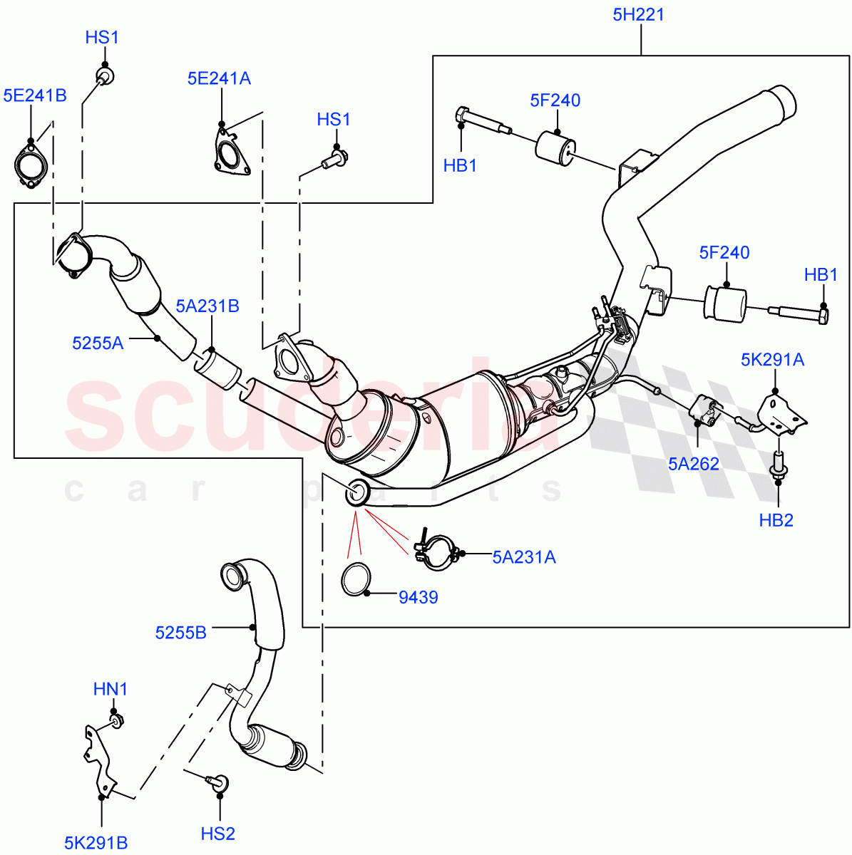 Front Exhaust System (3.0 V6 D Gen2 Twin Turbo, Proconve L6 Emissions, Stage V Plus DPF) ((V) FROMFA000001) of Land Rover Land Rover Range Rover Sport (2014+) [3.0 Diesel 24V DOHC TC]