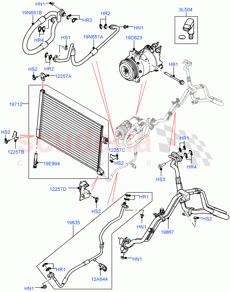 Air Conditioning Condensr/Compressr (Front) (3.0L DOHC GDI SC V6 PETROL, 5.0L P AJ133 DOHC CDA S/C Enhanced) of Land Rover Land Rover Range Rover Velar (2017+) [3.0 I6 Turbo Diesel AJ20D6]