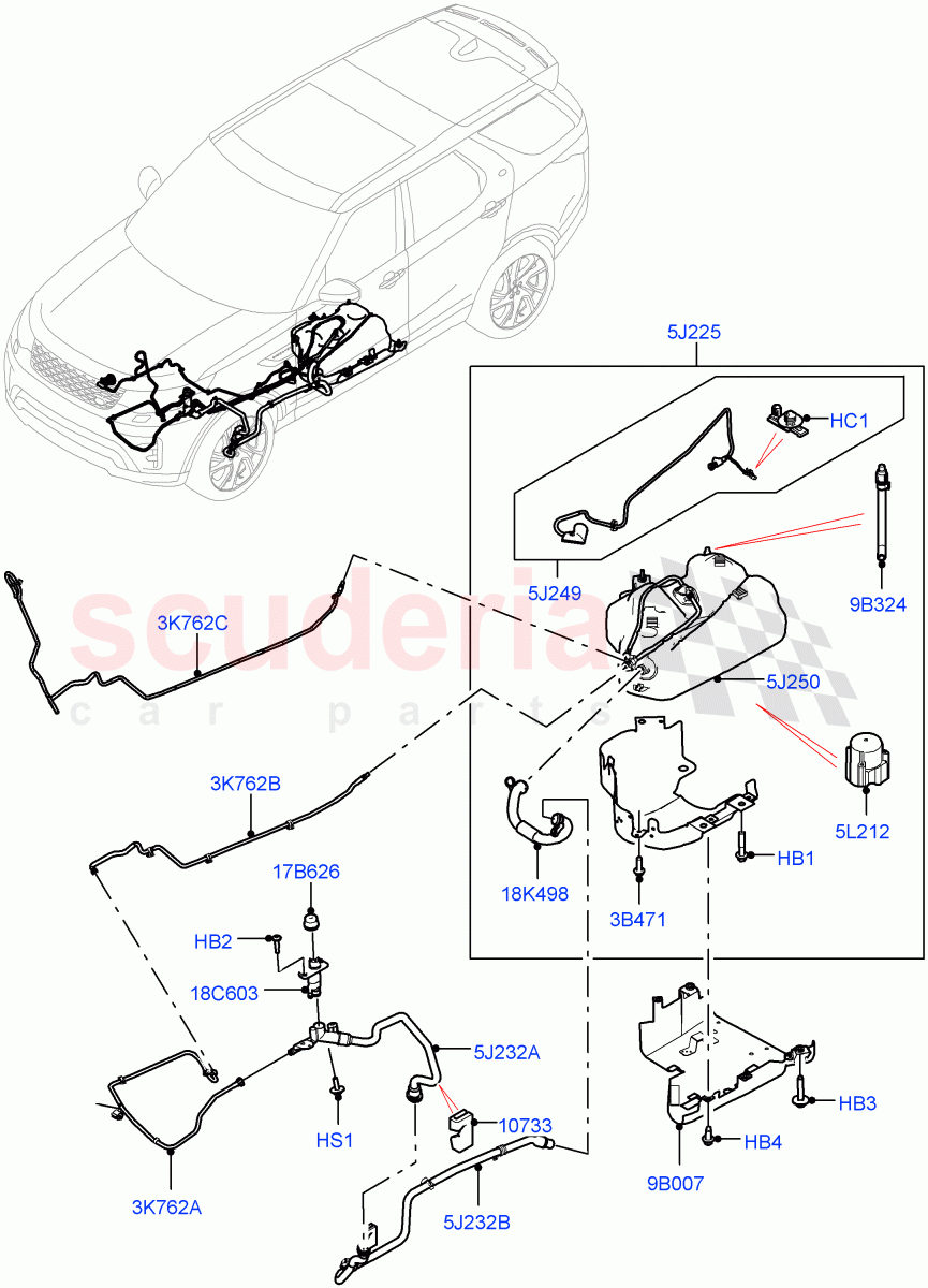 Exhaust Fluid Injection System (Tank and Lines, Nitra Plant Build) (3.0 V6 Diesel, With Diesel Exh Fluid Emission Tank) ((V) FROMK2000001) of Land Rover Land Rover Discovery 5 (2017+) [3.0 Diesel 24V DOHC TC]