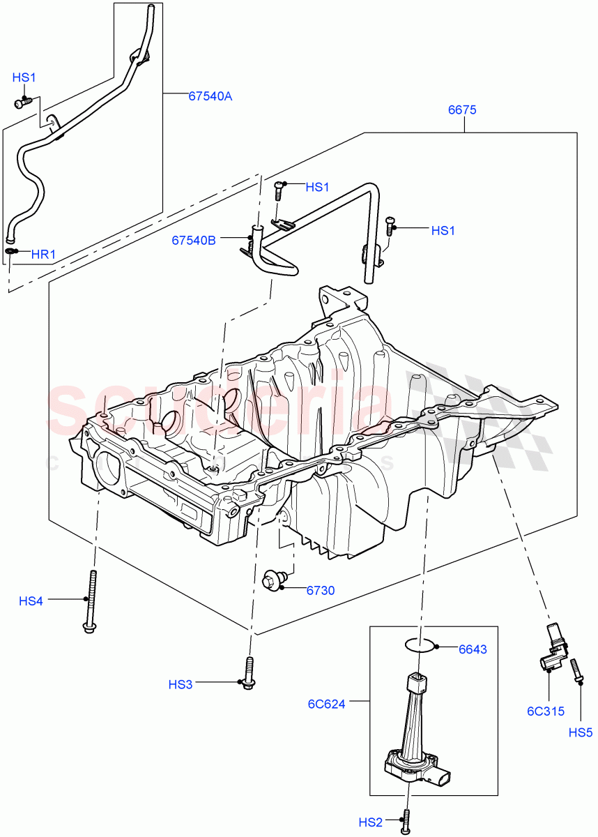 Oil Pan/Oil Level Indicator (5.0L OHC SGDI SC V8 Petrol - AJ133, 5.0 Petrol AJ133 DOHC CDA, 5.0L P AJ133 DOHC CDA S/C Enhanced) of Land Rover Land Rover Range Rover Sport (2014+) [5.0 OHC SGDI SC V8 Petrol]