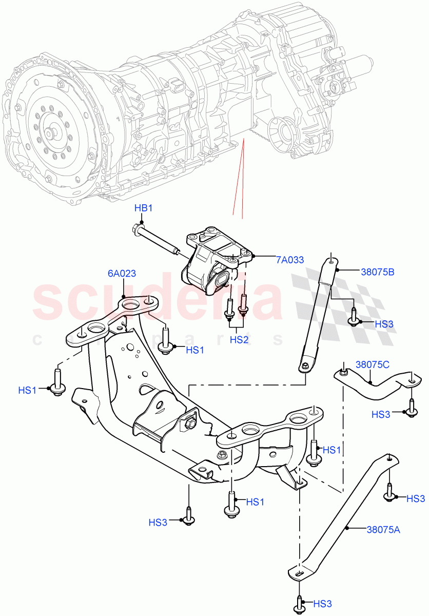 Transmission Mounting (Nitra Plant Build) (2.0L I4 DSL MID DOHC AJ200, 2.0L I4 DSL HIGH DOHC AJ200) ((V) FROMK2000001) of Land Rover Land Rover Discovery 5 (2017+) [2.0 Turbo Petrol AJ200P]