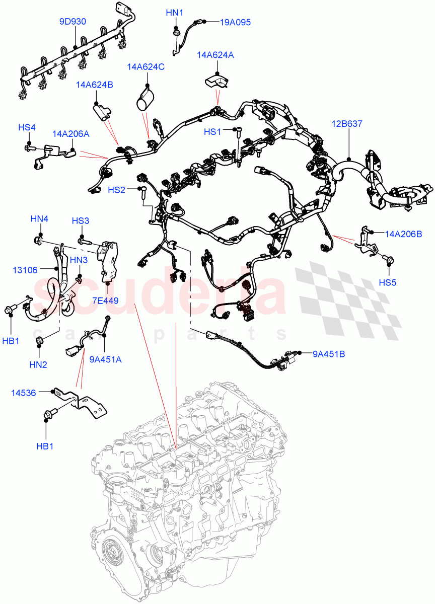 Electrical Wiring - Engine And Dash (3.0L AJ20P6 Petrol High) ((V) FROMKA000001) of Land Rover Land Rover Range Rover Sport (2014+) [3.0 DOHC GDI SC V6 Petrol]