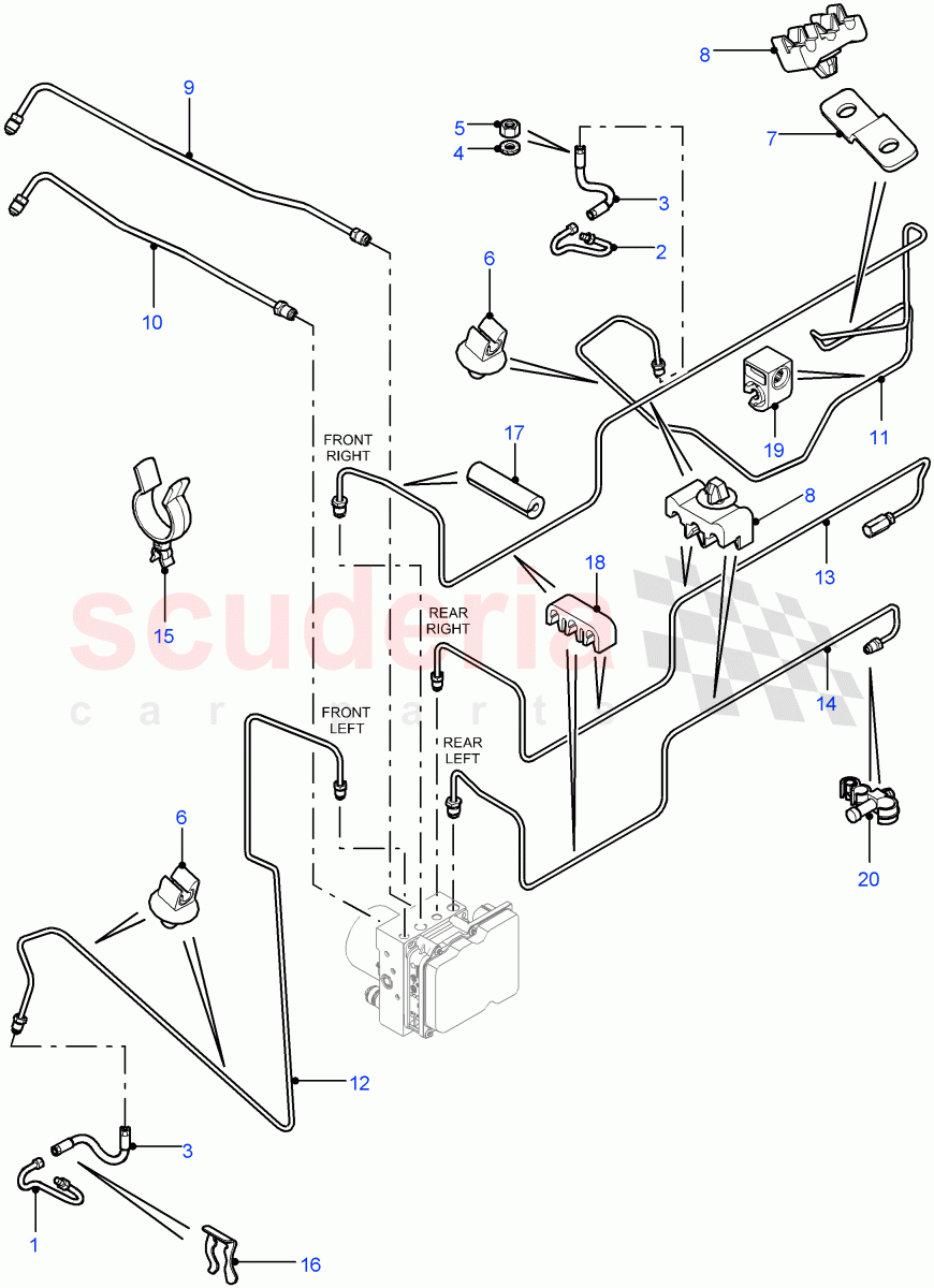 Front Brake Pipes (LHD, 4 Wheel Anti-Lock Braking System) ((V) FROMBA000001) of Land Rover Land Rover Defender (2007-2016)