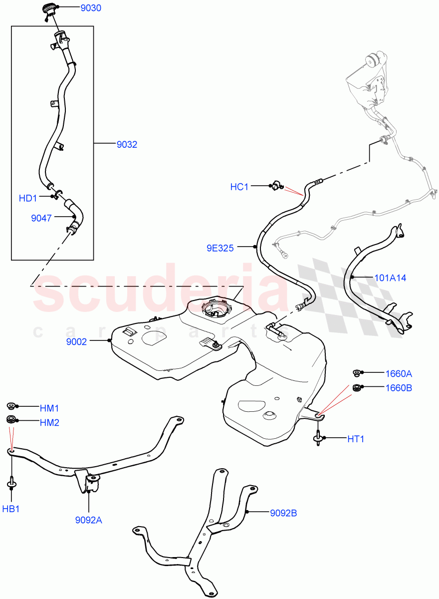 Fuel Tank & Related Parts (3.0L AJ20P6 Petrol High, Fuel Tank Filler Neck - Unleaded) of Land Rover Land Rover Range Rover (2022+) [3.0 I6 Turbo Petrol AJ20P6]