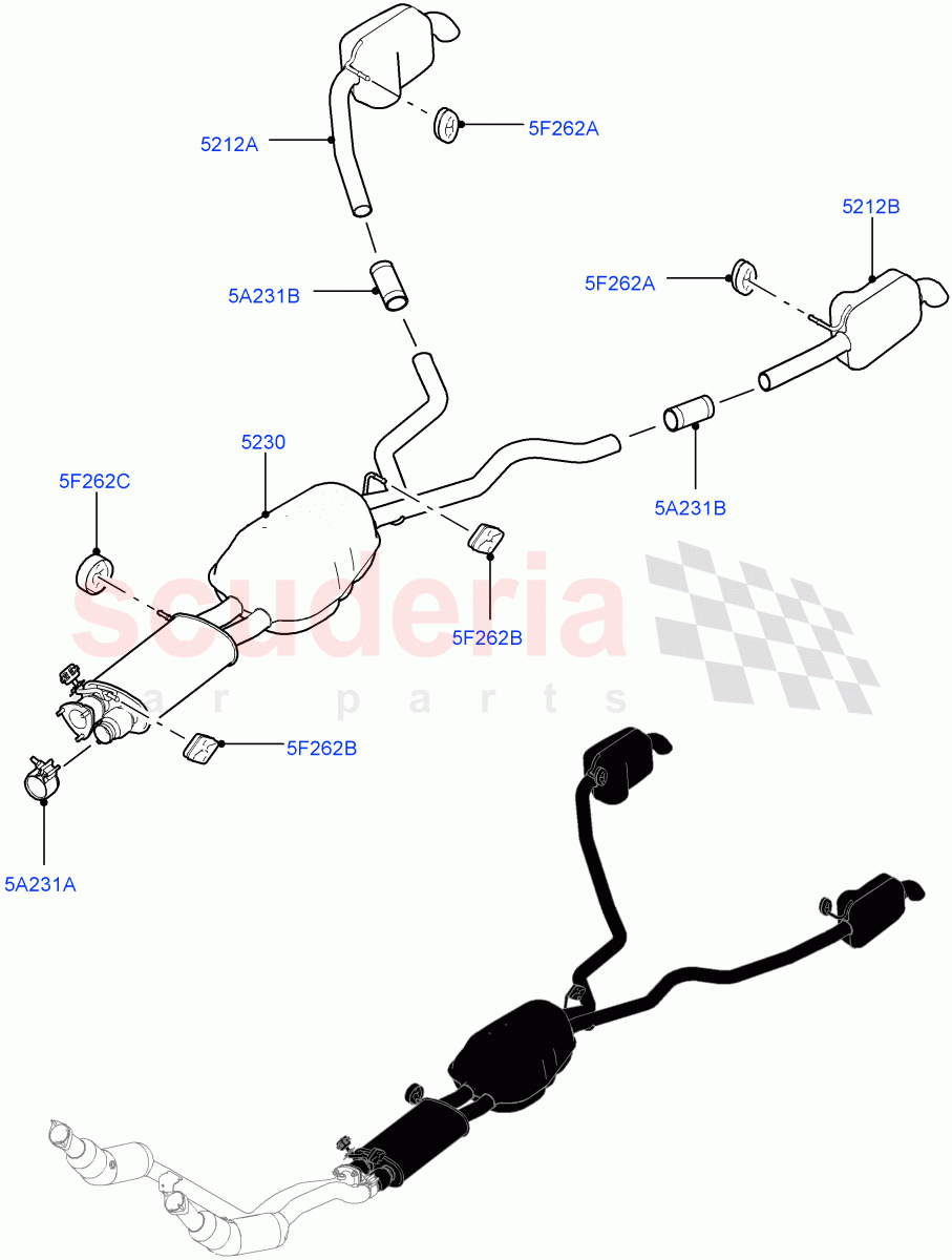 Exhaust System (Middle And Rear Section) (3.0L DOHC GDI SC V6 PETROL) ((V) FROMEA000001) of Land Rover Land Rover Discovery 4 (2010-2016) [3.0 DOHC GDI SC V6 Petrol]