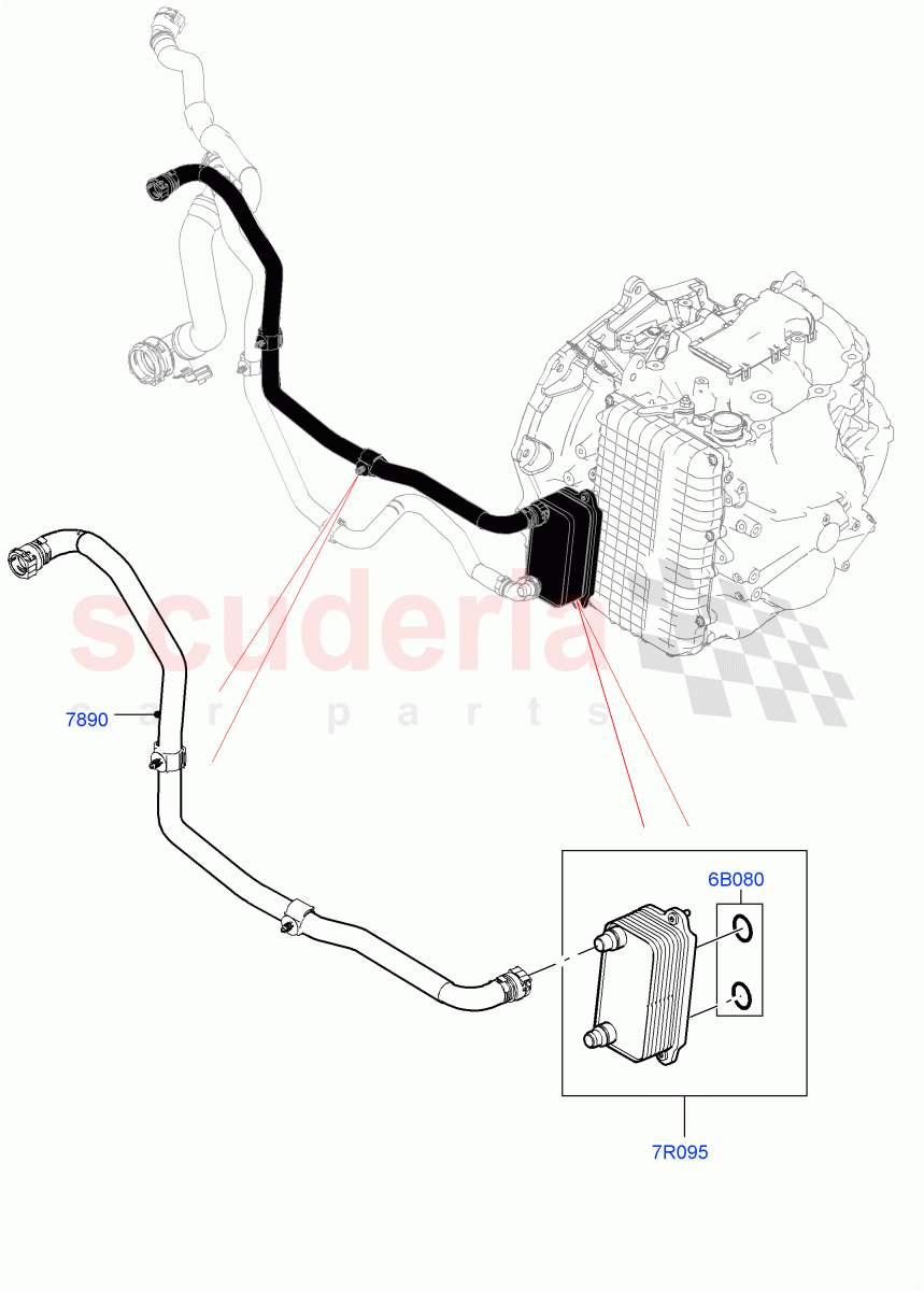 Transmission Cooling Systems (2.0L AJ20P4 Petrol High PTA, 9 Speed Auto Trans 9HP50, Halewood (UK), Less Active Tranmission Warming, 2.0L AJ20P4 Petrol E100 PTA, 2.0L AJ20P4 Petrol Mid PTA) of Land Rover Land Rover Discovery Sport (2015+) [2.0 Turbo Petrol AJ200P]
