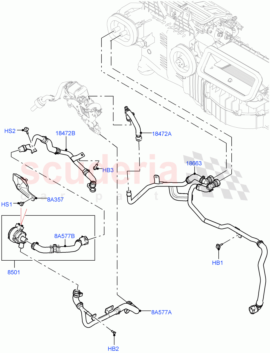 Heater Hoses (3.0L AJ20P6 Petrol High, With Fuel Fired Heater) of Land Rover Land Rover Defender (2020+) [2.0 Turbo Petrol AJ200P]