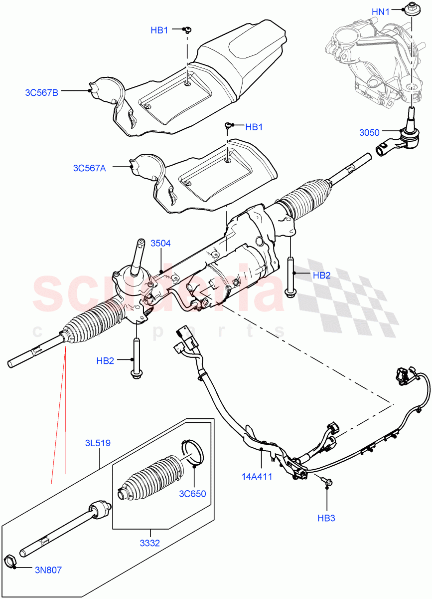 Steering Gear (LHD, Halewood (UK)) ((V) TOKH999999) of Land Rover Land Rover Discovery Sport (2015+) [1.5 I3 Turbo Petrol AJ20P3]