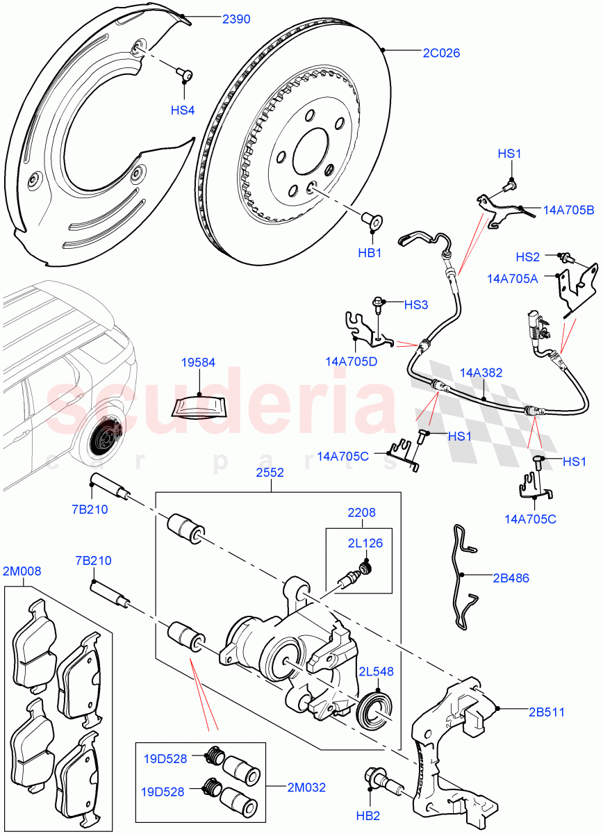 Rear Brake Discs And Calipers (Halewood (UK), Disc Brake Size Frt 17/RR 17, Disc And Caliper Size-Frt 18/RR 17) ((V) FROMLH000001) of Land Rover Land Rover Discovery Sport (2015+) [1.5 I3 Turbo Petrol AJ20P3]