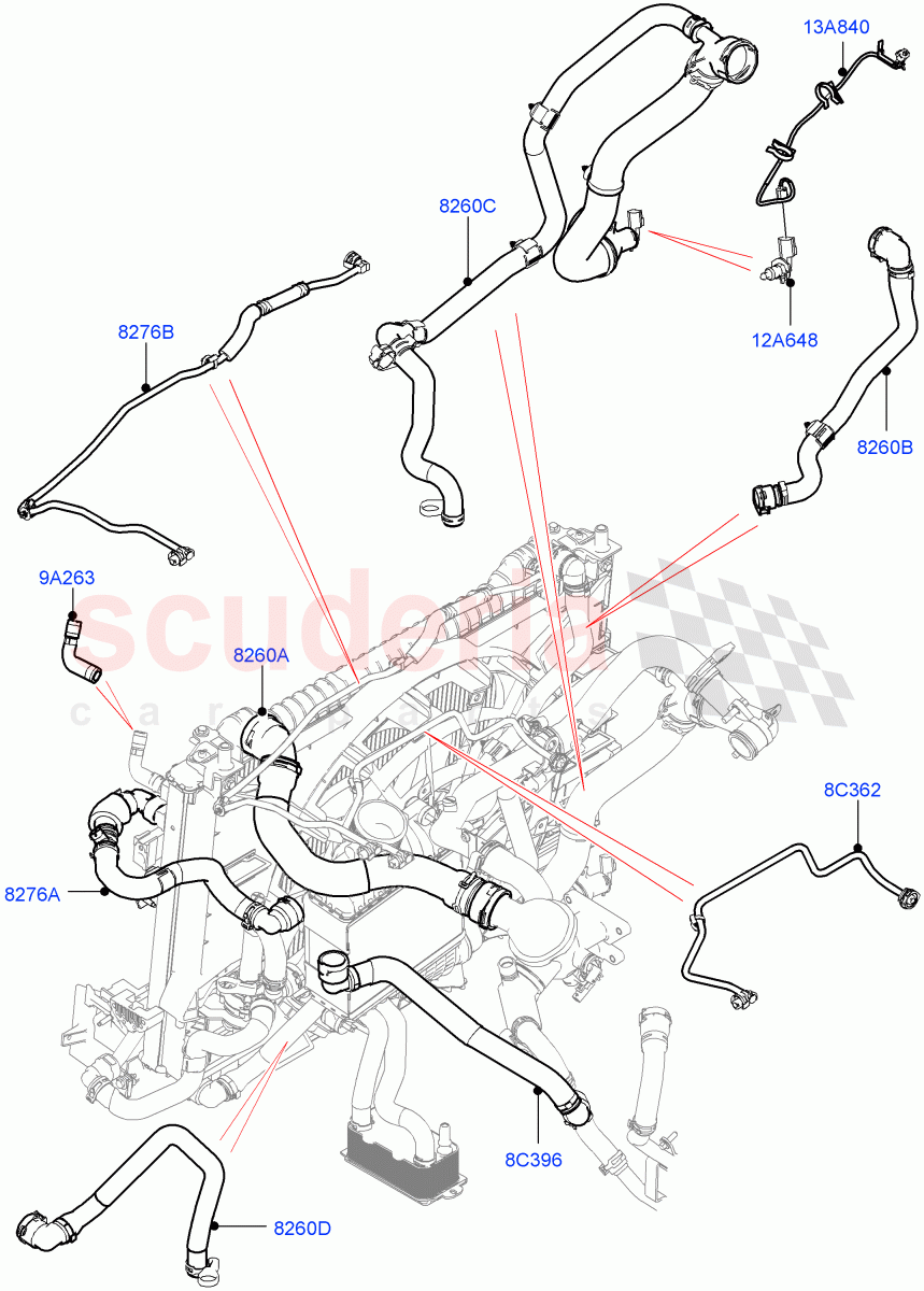 Cooling System Pipes And Hoses (2.0L I4 DSL HIGH DOHC AJ200, Less Engine Cooling System, 2.0L I4 DSL MID DOHC AJ200) of Land Rover Land Rover Range Rover Velar (2017+) [2.0 Turbo Diesel]