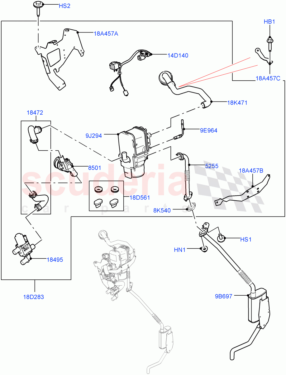 Auxiliary Fuel Fired Pre-Heater (Heater Components) (4.4L DOHC DITC V8 Diesel, With Fuel Fired Heater, Park Heating With Remote Control, 2.0L I4 DSL HIGH DOHC AJ200, With Park Heating, 3.0 V6 D Low MT ROW, 3.0 V6 D Gen2 Mono Turbo, 3.0 V6 D Gen2 Twin Turbo) ((V) FROMJA000001, (V) TOJA999999) of Land Rover Land Rover Range Rover Sport (2014+) [5.0 OHC SGDI SC V8 Petrol]