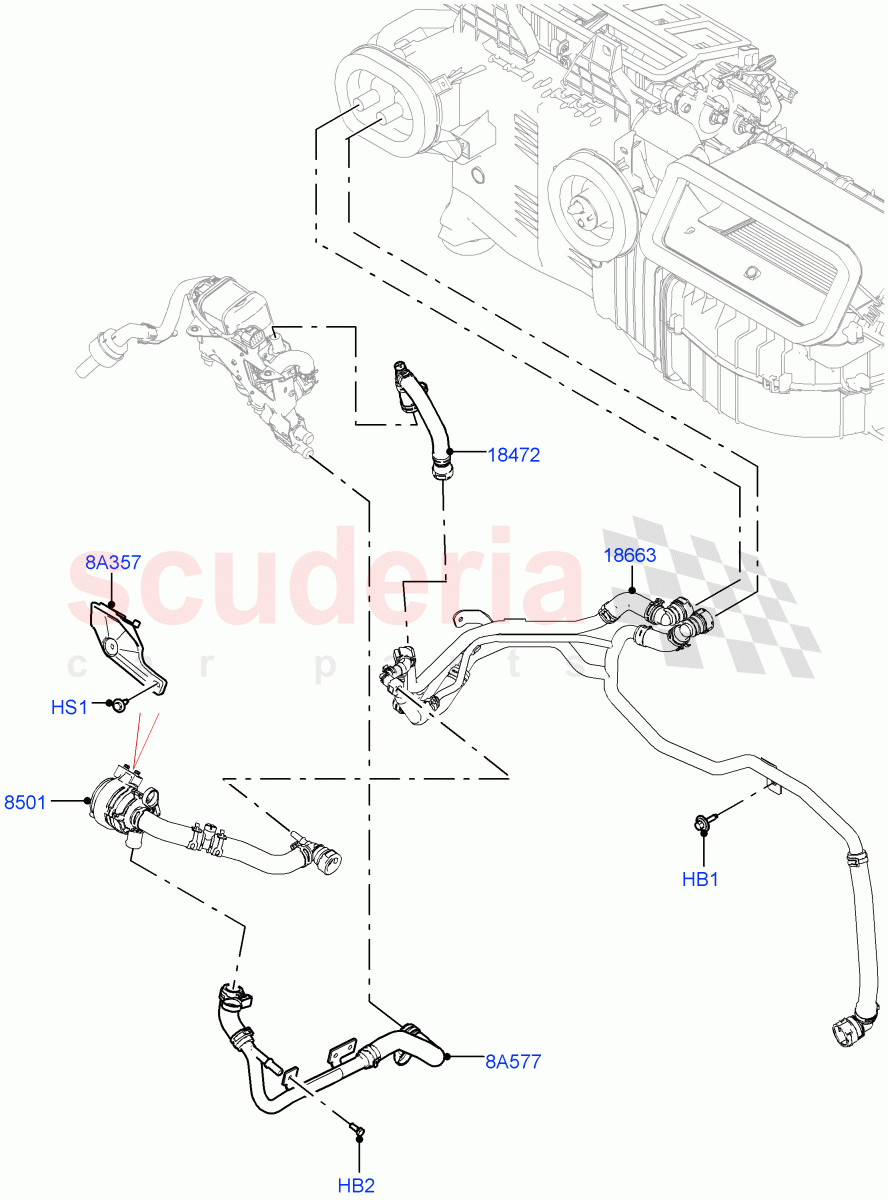 Heater Hoses (3.0L AJ20D6 Diesel High, Fuel Fired Heater With Park Heat, With Air Conditioning - Front/Rear, With Front Comfort Air Con (IHKA), Fuel Heater W/Pk Heat With Remote, 3 Zone Air Conditioning + Chiller) ((V) FROMM2000001) of Land Rover Land Rover Defender (2020+) [3.0 I6 Turbo Diesel AJ20D6]