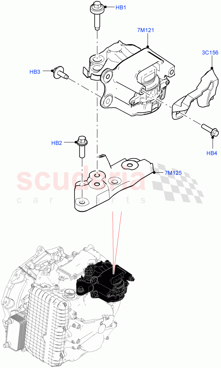 Transmission Mounting (2.0L AJ20D4 Diesel LF PTA, 9 Speed Auto Trans 9HP50, Itatiaia (Brazil), 2.0L AJ20D4 Diesel Mid PTA, 2.0L AJ20D4 Diesel High PTA) of Land Rover Land Rover Range Rover Evoque (2019+) [2.0 Turbo Petrol AJ200P]