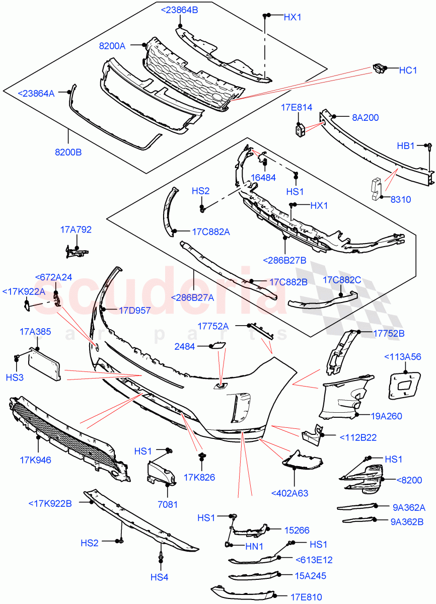 Radiator Grille And Front Bumper (Itatiaia (Brazil), Front Bumper - Sport - Body Colour) of Land Rover Land Rover Range Rover Evoque (2019+) [1.5 I3 Turbo Petrol AJ20P3]