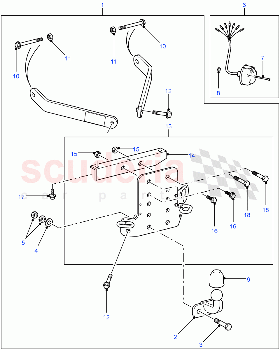 Towing Equip-Drop Plate W/Tow Ball (Chassis Cab, 110" Wheelbase, 90" Wheelbase, Hard Top, Pick Up, Crew Cab Pick Up, Station Wagon - 5 Door, Soft Top) ((V) FROM7A000001) of Land Rover Land Rover Defender (2007-2016)
