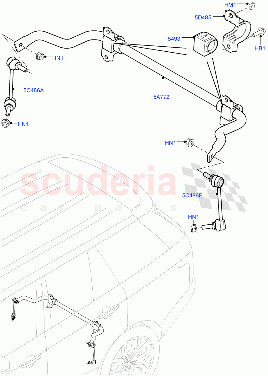 Rear Cross Member & Stabilizer Bar (Conventional Stabilizer Bar) (3.0 V6 Diesel, Version - Core, With Four Corner Air Suspension, 5.0 Petrol AJ133 DOHC CDA, 2.0L AJ200P Hi PHEV, 3.0L AJ20P6 Petrol High, Limited Package, 3.0L DOHC GDI SC V6 PETROL, 3.0L AJ20D6 Diesel High) ((V) FROMKA000001) of Land Rover Land Rover Range Rover (2012-2021) [3.0 Diesel 24V DOHC TC]