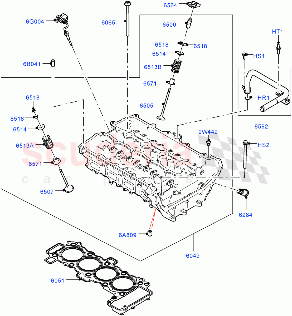 Cylinder Head (2.0L AJ20P4 Petrol Mid PTA, Itatiaia (Brazil), 2.0L AJ20P4 Petrol E100 PTA, 2.0L AJ20P4 Petrol High PTA) of Land Rover Land Rover Range Rover Evoque (2019+) [2.0 Turbo Petrol AJ200P]