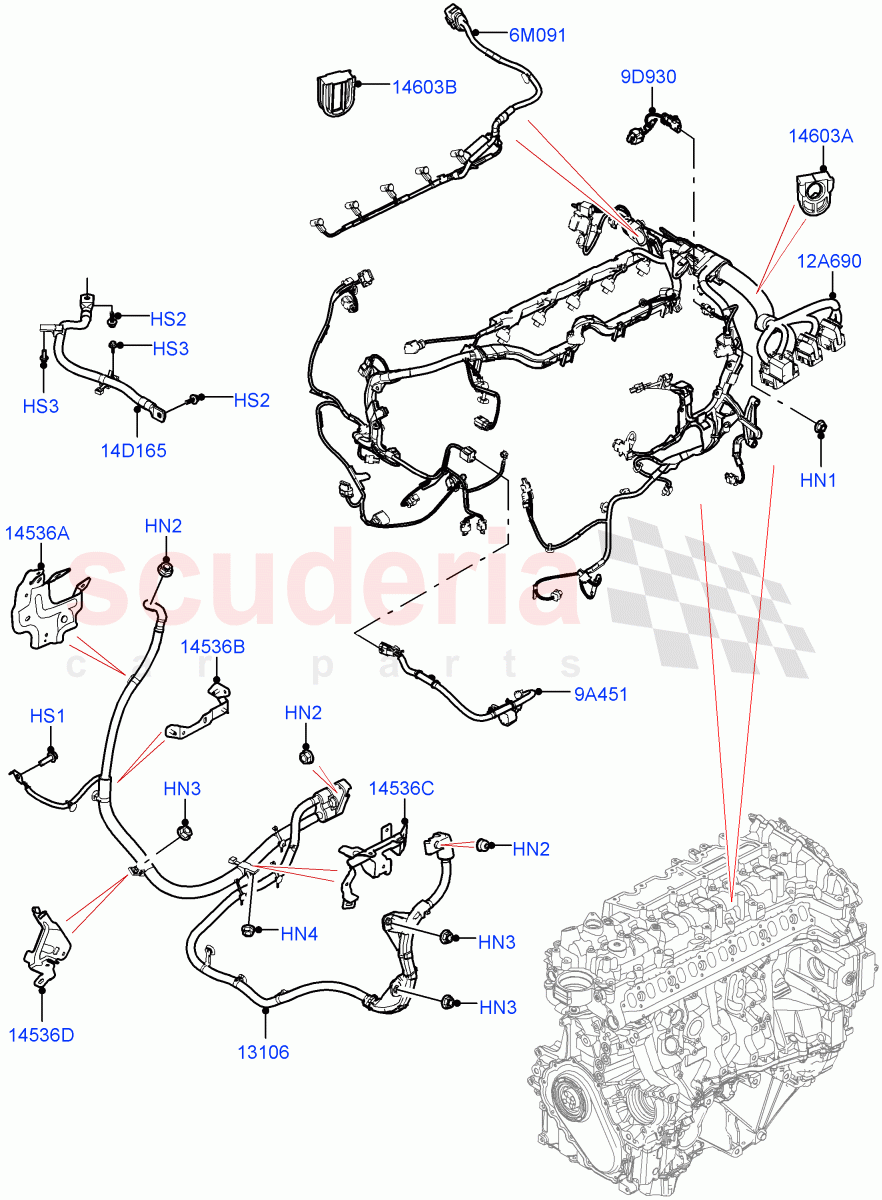 Engine Harness (3.0L AJ20D6 Diesel High, Electric Engine Battery-MHEV) of Land Rover Land Rover Range Rover (2022+) [3.0 I6 Turbo Diesel AJ20D6]