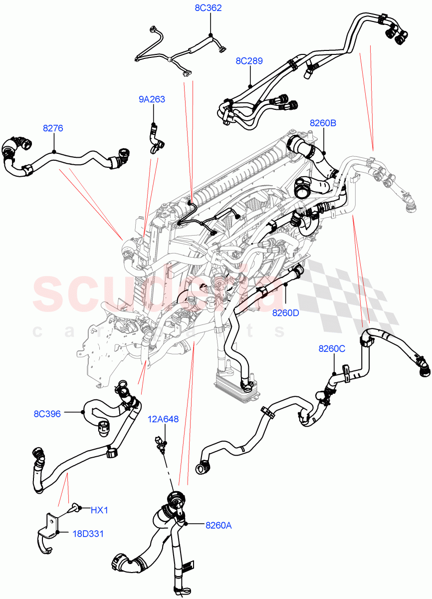 Cooling System Pipes And Hoses (3.0L DOHC GDI SC V6 PETROL, Electric Auxiliary Coolant Pump, Less Engine Cooling System) ((V) TOJA999999) of Land Rover Land Rover Range Rover Velar (2017+) [3.0 DOHC GDI SC V6 Petrol]
