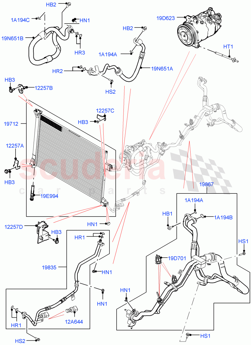 Air Conditioning Condensr/Compressr (Front) (2.0L AJ21D4 Diesel Mid, 2.0L I4 Mid DOHC AJ200 Petrol) ((V) FROMMA000001) of Land Rover Land Rover Range Rover Velar (2017+) [3.0 DOHC GDI SC V6 Petrol]