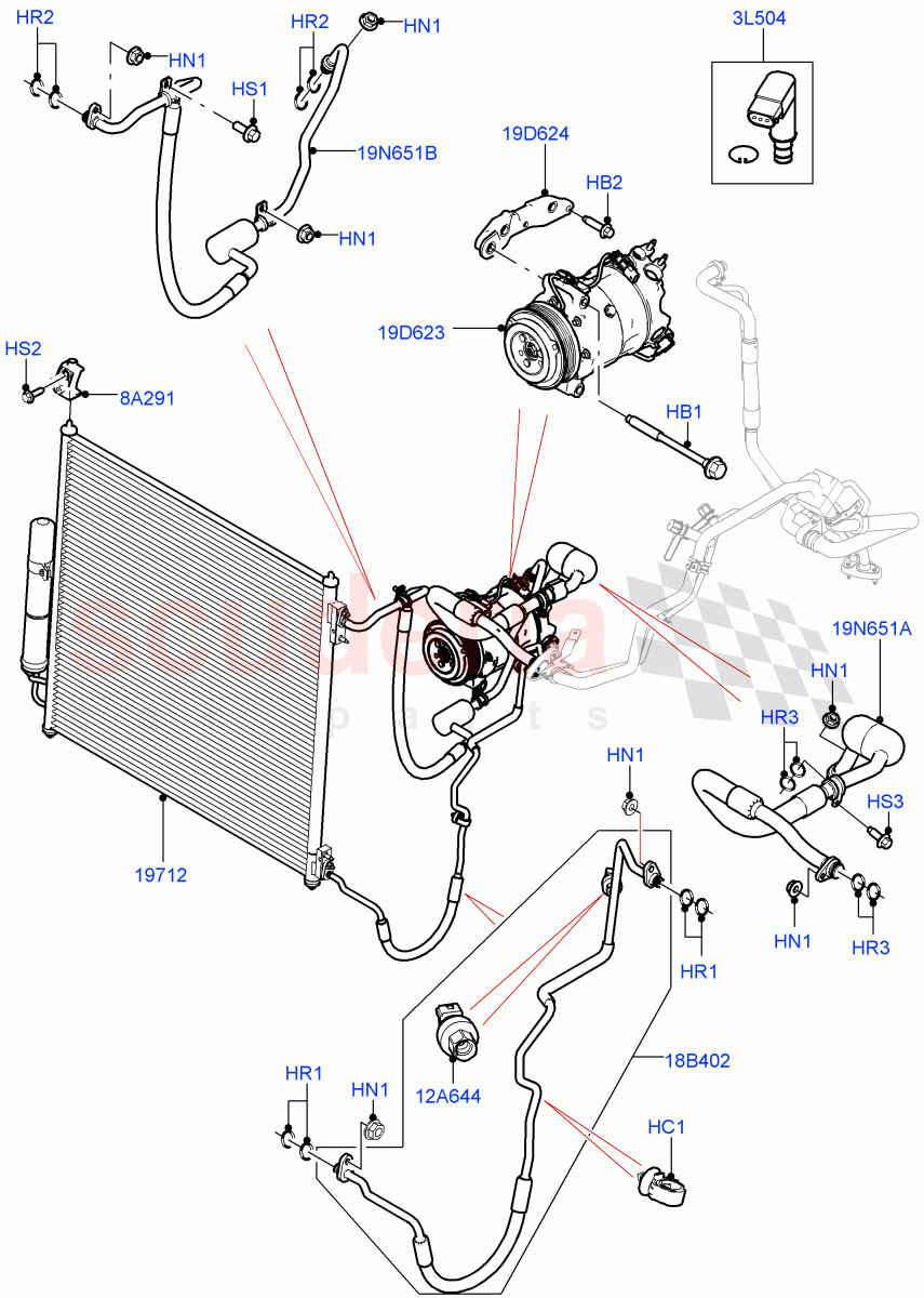 Air Conditioning Condensr/Compressr (Front) (3.0L 24V DOHC V6 TC Diesel, 3.0L 24V V6 Turbo Diesel Std Flow) of Land Rover Land Rover Range Rover (2012-2021) [5.0 OHC SGDI SC V8 Petrol]