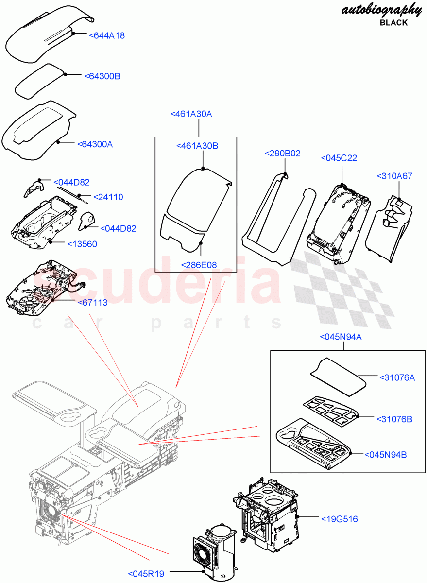 Console - Floor (Rear, Autobiography Black / SV Autobiography, For Stowage Boxes And Lids) (With 40/40 Split Individual Rr Seat) ((V) FROMEA000001, (V) TOHA999999) of Land Rover Land Rover Range Rover (2012-2021) [3.0 I6 Turbo Diesel AJ20D6]