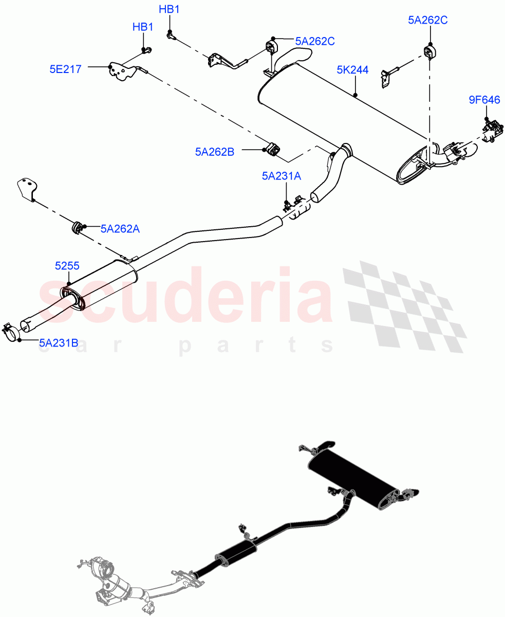Rear Exhaust System (1.5L AJ20P3 Petrol High, Halewood (UK)) ((V) FROMMH000001) of Land Rover Land Rover Discovery Sport (2015+) [1.5 I3 Turbo Petrol AJ20P3]