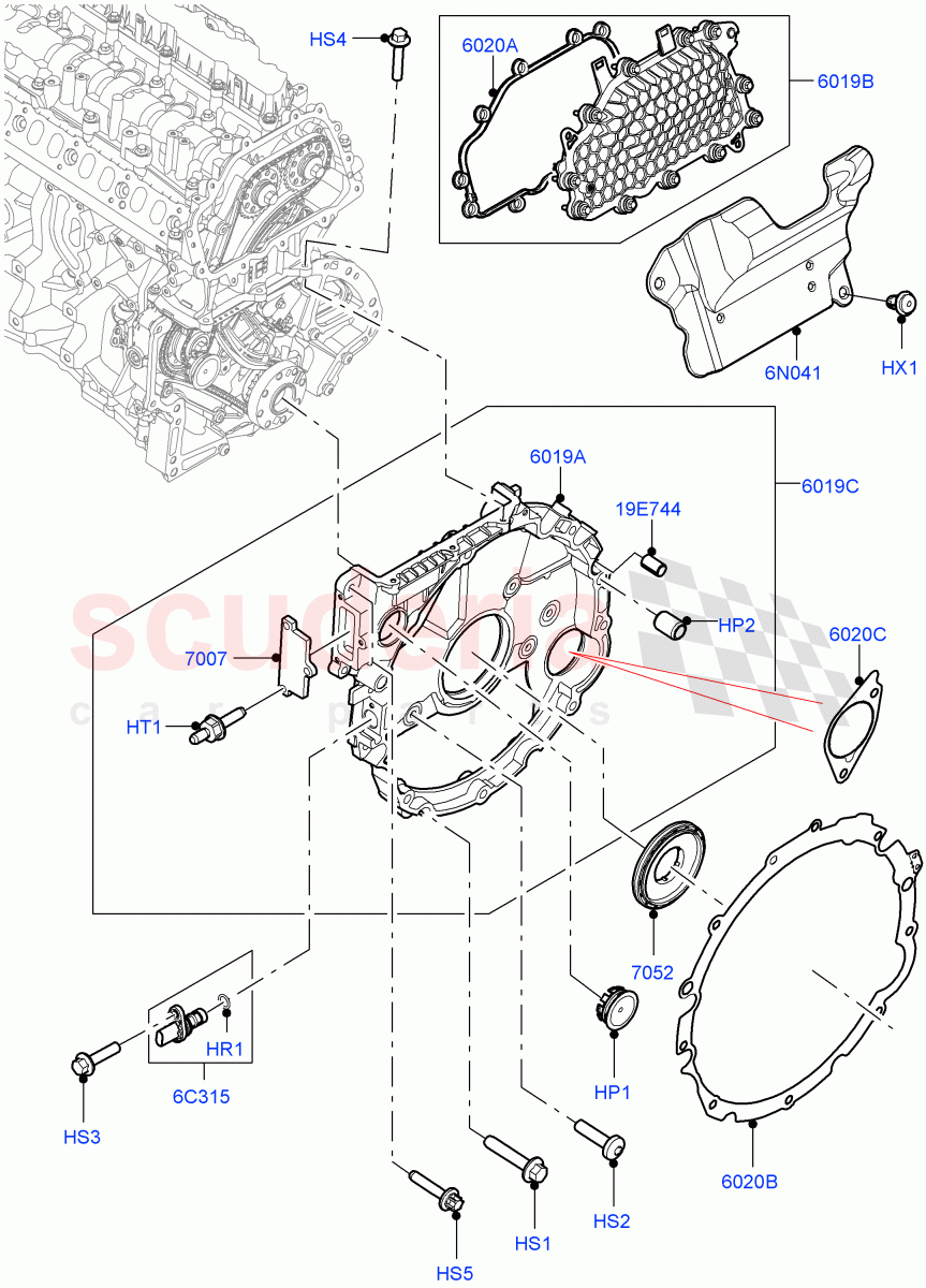 Timing Gear Covers (3.0L AJ20D6 Diesel High) ((V) FROMMA000001) of Land Rover Land Rover Range Rover Velar (2017+) [3.0 I6 Turbo Diesel AJ20D6]