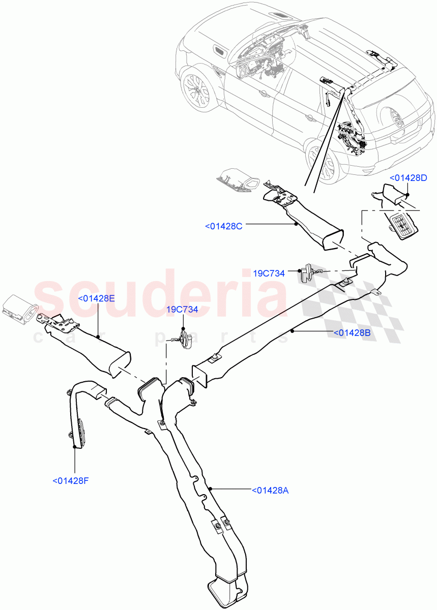 Air Vents, Louvres And Ducts (Internal Components, Headliner) (Premium Air Con Hybrid Front/Rear, With Air Conditioning - Front/Rear) ((V) TOJA999999) of Land Rover Land Rover Range Rover Sport (2014+) [4.4 DOHC Diesel V8 DITC]