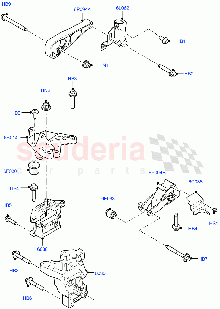 Engine Mounting (1.5L AJ20P3 Petrol High PHEV, Halewood (UK), 1.5L AJ20P3 Petrol High) ((V) FROMLH000001) of Land Rover Land Rover Range Rover Evoque (2019+) [2.0 Turbo Diesel]