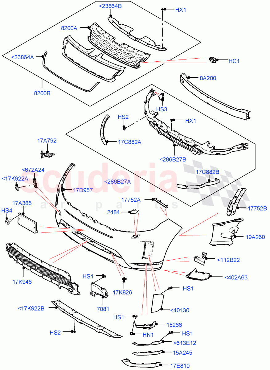 Radiator Grille And Front Bumper (Standard Wheelbase, Changsu (China), Front Bumper - Painted Body Colour) of Land Rover Land Rover Range Rover Evoque (2019+) [2.0 Turbo Diesel AJ21D4]
