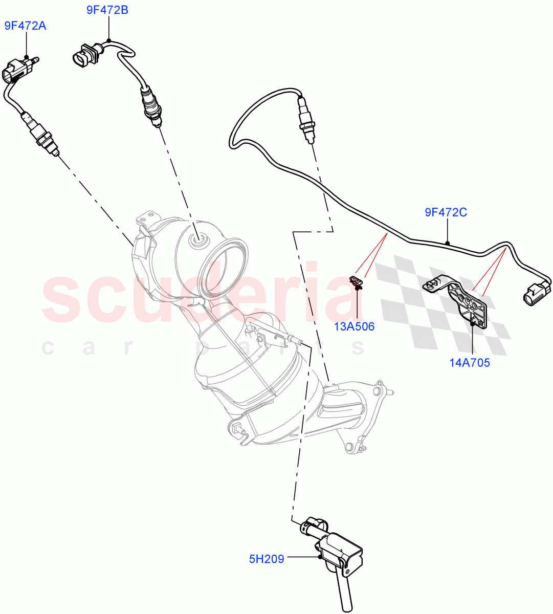 Exhaust Sensors And Modules (2.0L I4 High DOHC AJ200 Petrol, Changsu (China), 2.0L I4 Mid DOHC AJ200 Petrol) of Land Rover Land Rover Range Rover Evoque (2012-2018) [2.0 Turbo Petrol AJ200P]