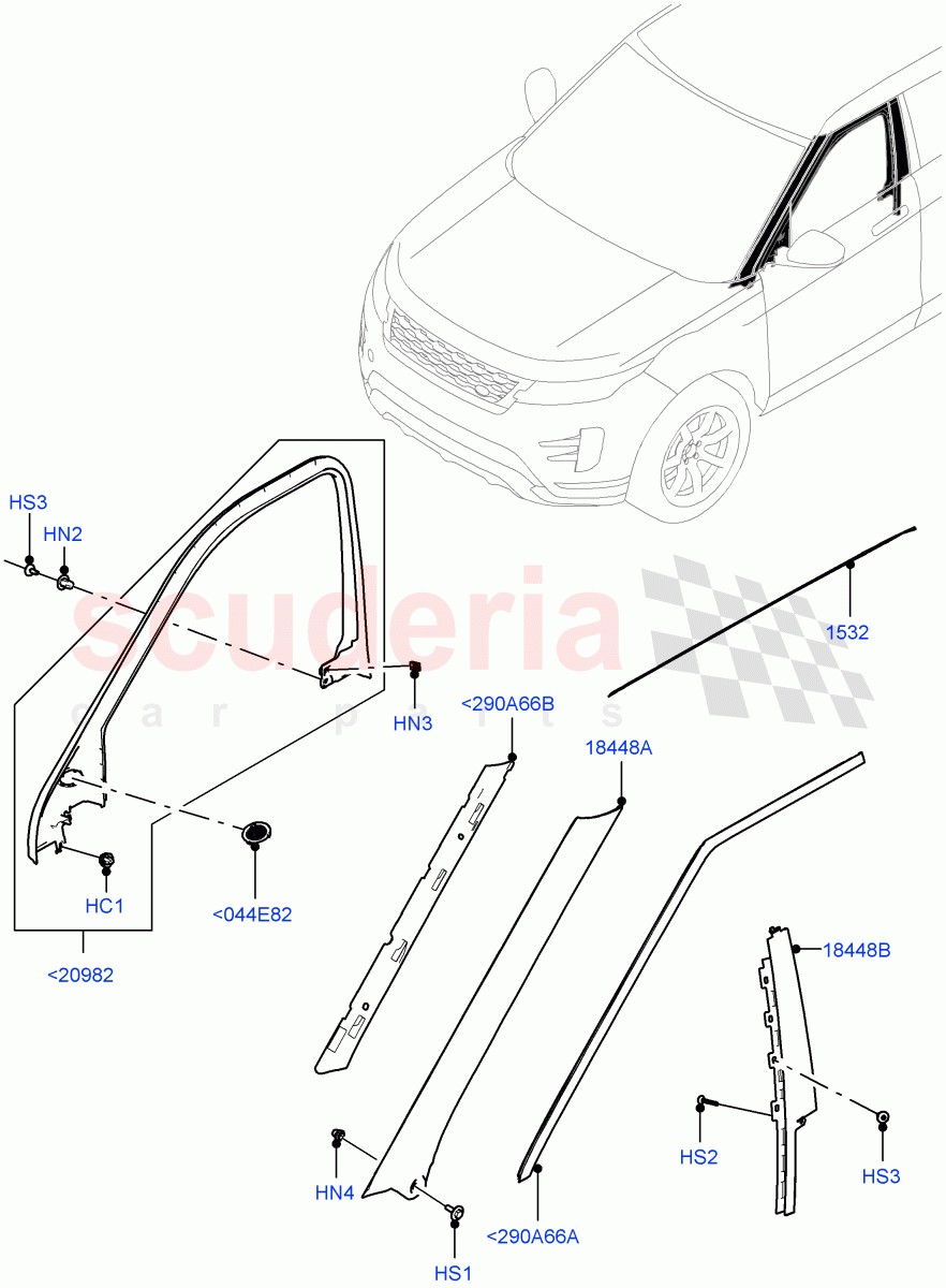 Front Doors, Hinges & Weatherstrips (Finishers) (Changsu (China)) of Land Rover Land Rover Range Rover Evoque (2019+) [2.0 Turbo Petrol AJ200P]