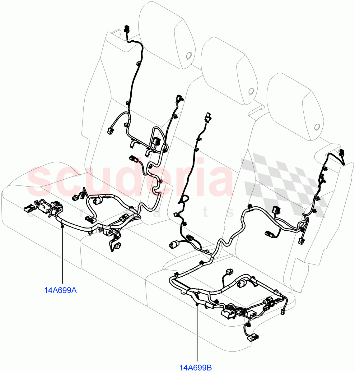Wiring - Seats (Solihull Plant Build, 2nd Row, Rear Seats) (With Power Rear Seat Recliner, With Manual Rear Seat Recliner) ((V) FROMHA000001) of Land Rover Land Rover Discovery 5 (2017+) [2.0 Turbo Petrol AJ200P]