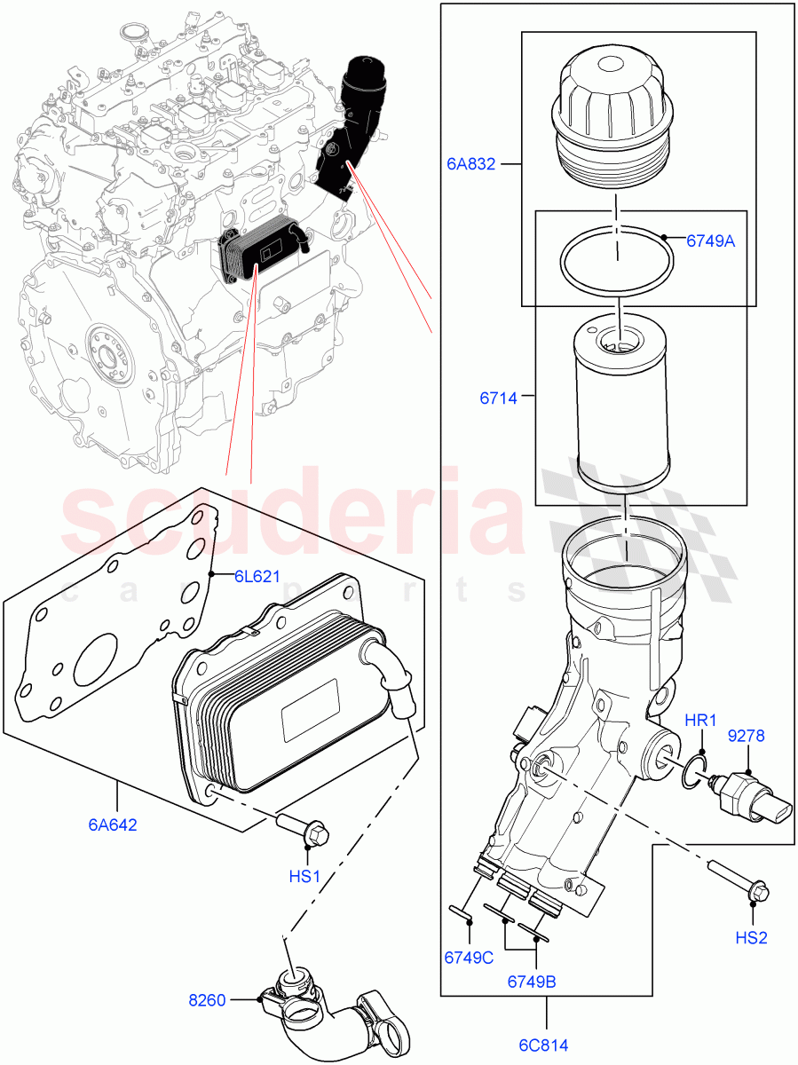 Oil Cooler And Filter (1.5L AJ20P3 Petrol High, 8 Speed Automatic Trans 8G30, Changsu (China), 1.5L AJ20P3 Petrol High PHEV) of Land Rover Land Rover Range Rover Evoque (2019+) [1.5 I3 Turbo Petrol AJ20P3]