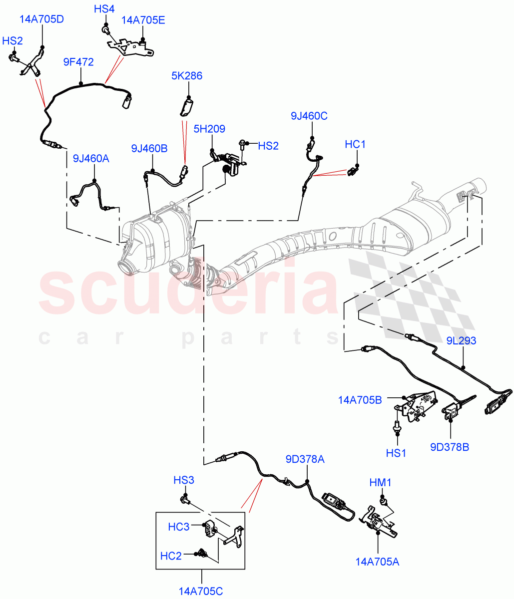 Exhaust Sensors And Modules (3.0L AJ20D6 Diesel High, J-WLTP Emission, EU6D - Final (Diesel) Emission, L7 Emission - Brazil) ((V) FROMLA000001) of Land Rover Land Rover Range Rover Sport (2014+) [3.0 I6 Turbo Diesel AJ20D6]