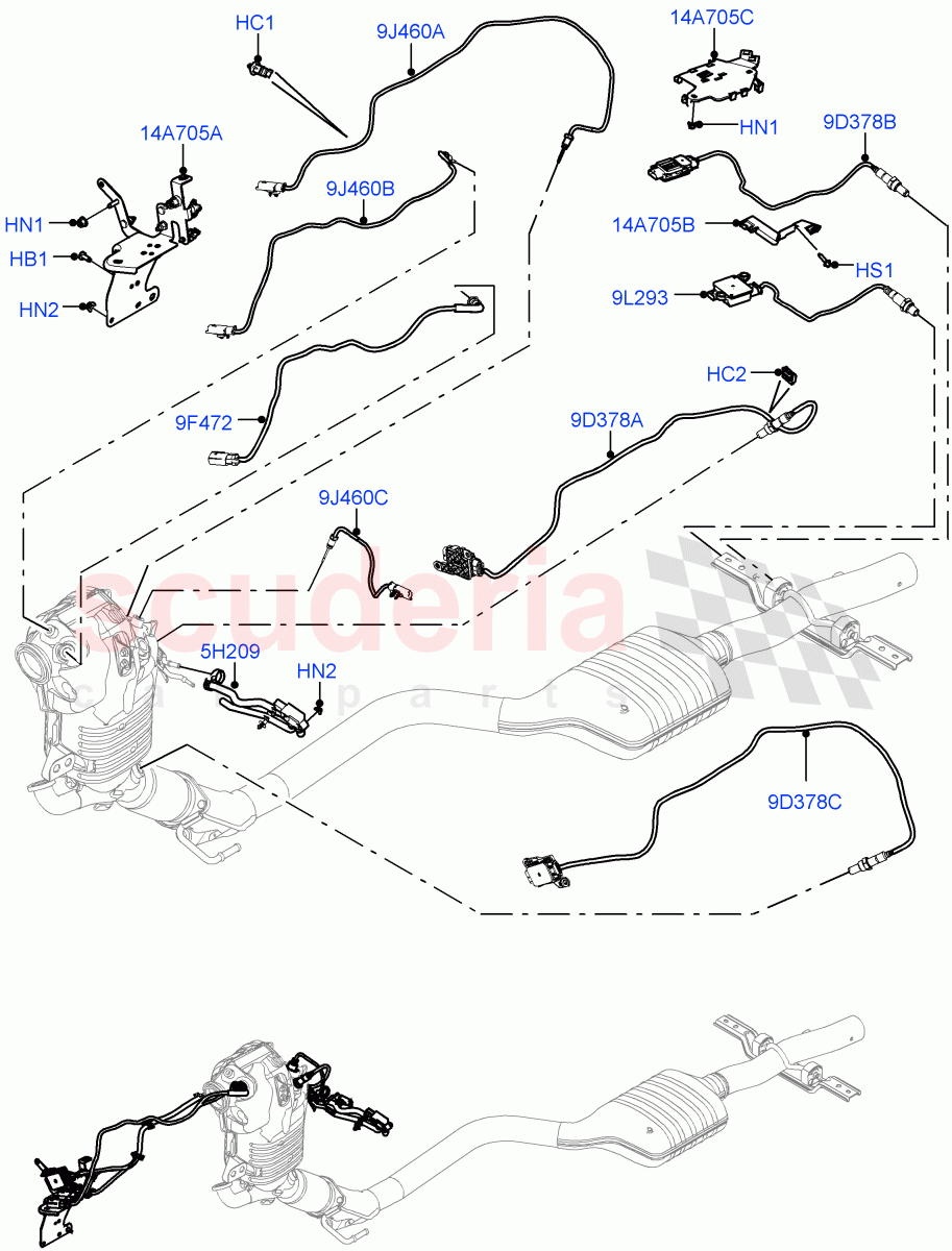 Exhaust Sensors And Modules (2.0L AJ21D4 Diesel Mid, EU6D - Final (Diesel) Emission, L7 Emission - Brazil) ((V) FROMMA000001) of Land Rover Land Rover Range Rover Velar (2017+) [2.0 Turbo Diesel AJ21D4]