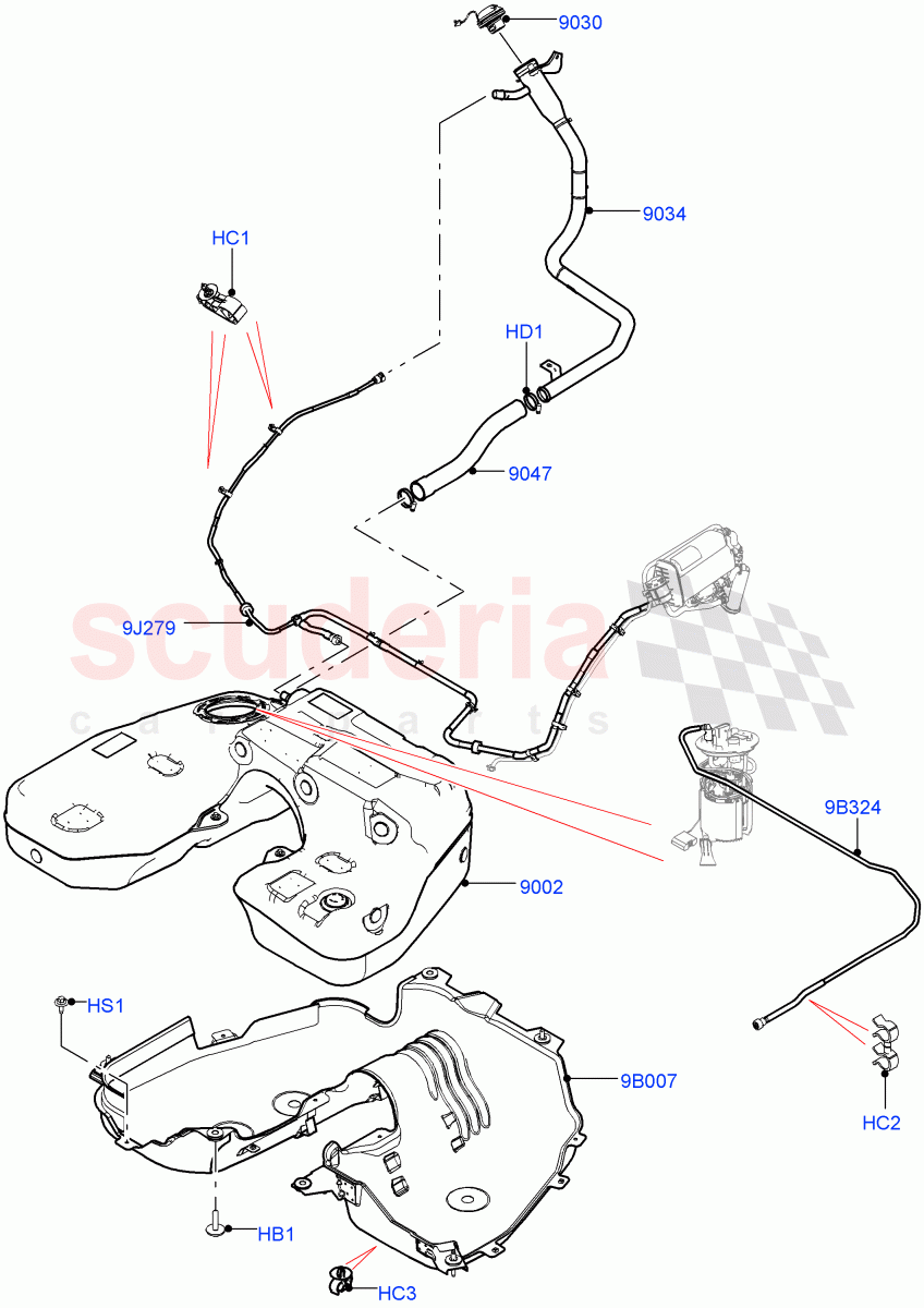 Fuel Tank & Related Parts (Nitra Plant Build) (3.0L AJ20P6 Petrol High, Standard Wheelbase) ((V) FROMM2000001) of Land Rover Land Rover Defender (2020+) [3.0 I6 Turbo Petrol AJ20P6]