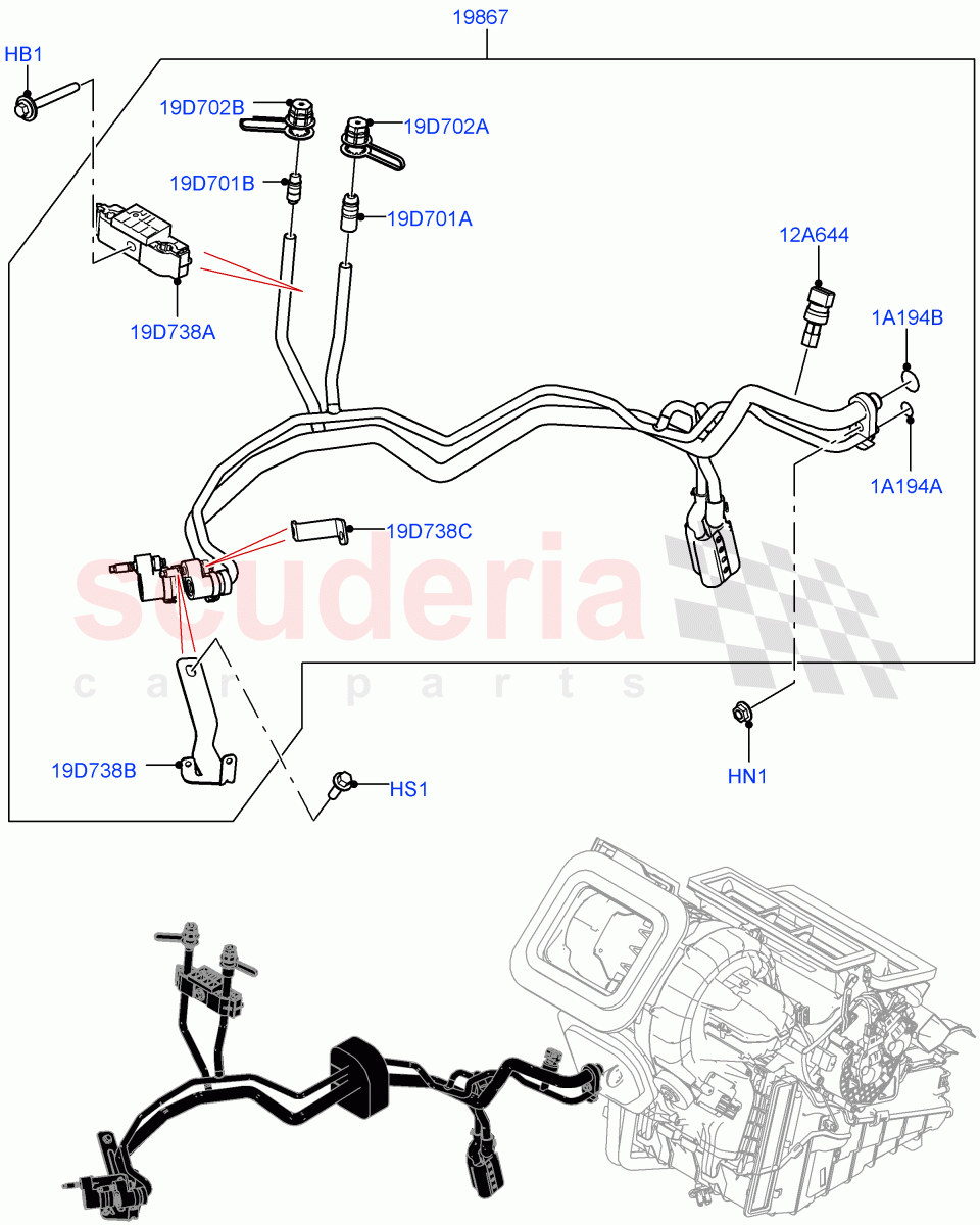 Air Conditioning System (Halewood (UK), Climate Control - Chiller Unit, A/C HF01234YF w/o Intrnl HT Exchng, Electric Engine Battery-MHEV, Less Electric Engine Battery) ((V) FROMNH000001) of Land Rover Land Rover Discovery Sport (2015+) [2.0 Turbo Petrol AJ200P]